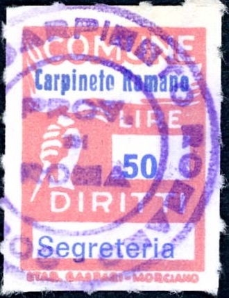Marca da Bollo del Comune di CARPINETO ROMANO su Carta Bianca Sottile di dimensioni 18,5 x 25,5 mm