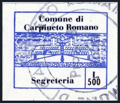 Marca da Bollo del Comune di CARPINETO ROMANO su Carta Bianca di dimensioni 24 x 19,5 mm