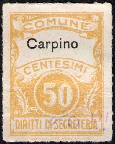 Marca da Bollo del Comune di CARPINO su Carta Bianca Sottile di dimensioni 22,5 x 30 mm