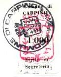 Marca da Bollo del Comune di CARPINO su Carta Bianca di dimensioni 16 x 31 mm