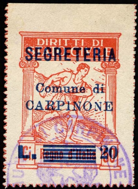 Marca da Bollo del Comune di CARPINONE su Carta Bianca di dimensioni mm
