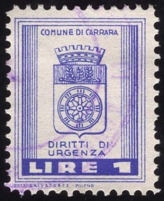 Marca da Bollo del Comune di CARRARA su Carta Bianca Sottile di dimensioni 23,5 x 29 mm