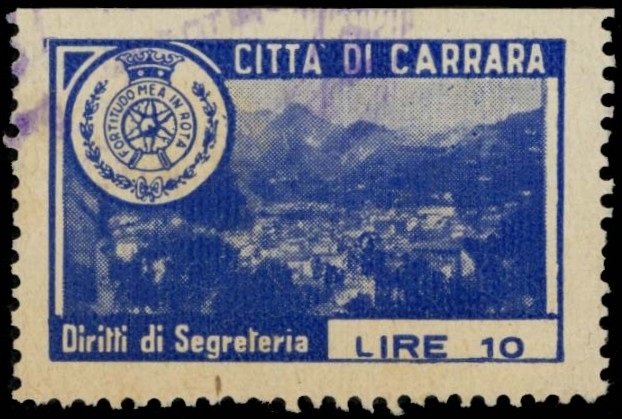 Marca da Bollo del Comune di CARRARA su Carta Bianca di dimensioni 35 x 22 mm