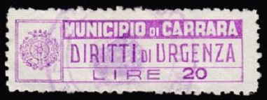 Marca da Bollo del Comune di CARRARA su Carta Bianca di dimensioni 43 x 11 mm