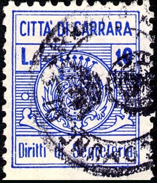 Marca da Bollo del Comune di CARRARA su Carta Bianca Sottile di dimensioni 18 x 22 mm