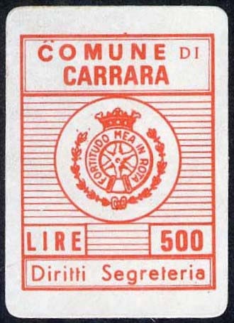 Marca da Bollo del Comune di CARRARA su Carta Bianca di dimensioni 18 x 24 mm