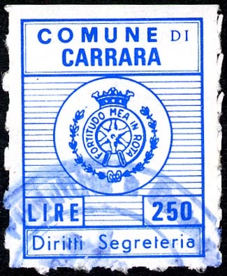 Marca da Bollo del Comune di CARRARA su Carta Bianca di dimensioni 14 x 19 mm
