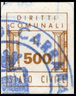 Marca da Bollo del Comune di CARRARA su Carta Bianca di dimensioni 13,5 x 18 mm