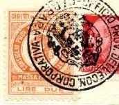 Marca da Bollo del Comune di CARRARA su Carta Bianca di dimensioni 23 X 30 mm