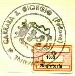 Marca da Bollo del Comune di CARRARA SAN GIORGIO su Carta Bianca di dimensioni 19 x 14 mm