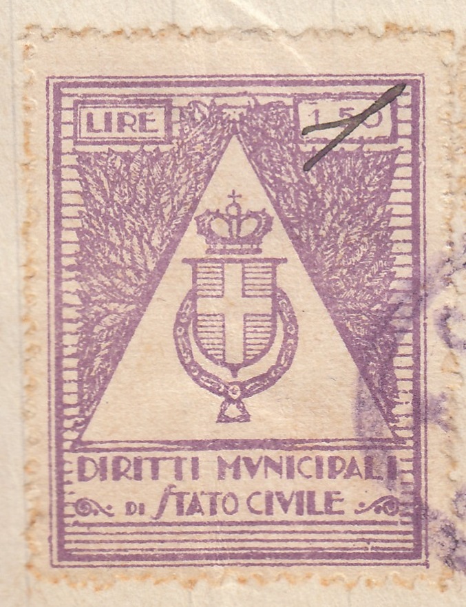 Marca da Bollo del Comune di CARREGA LIGURE su Carta Bianca di dimensioni 23 X 30 mm