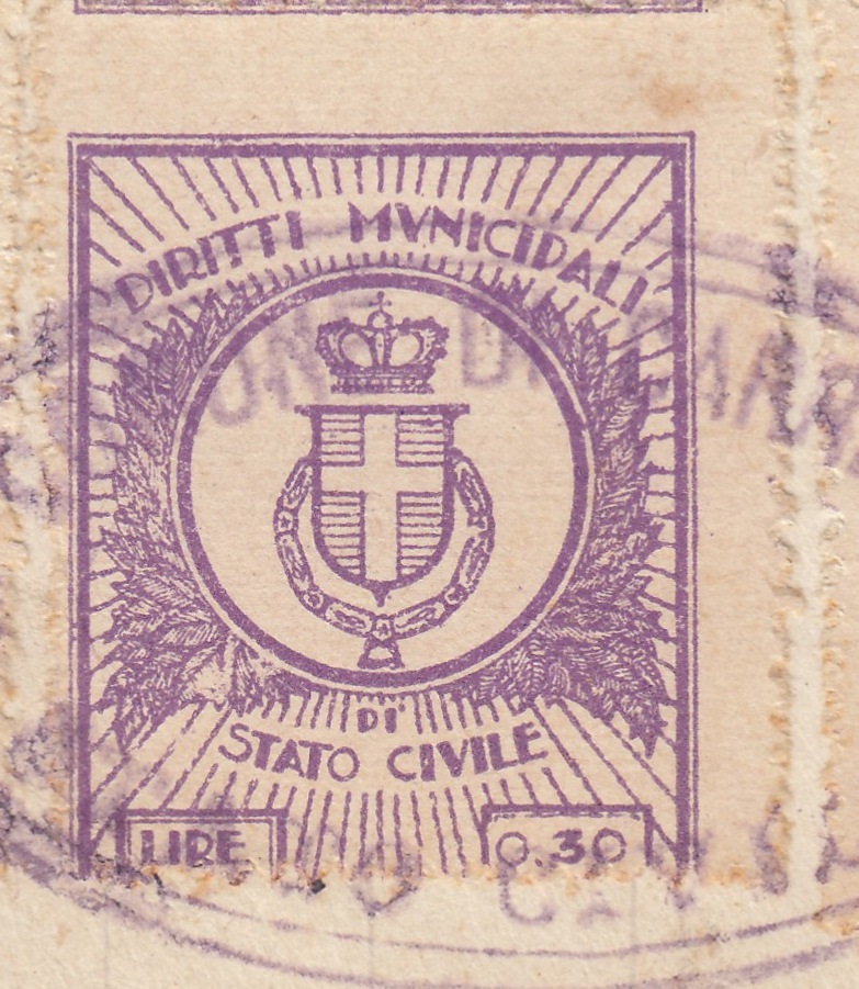 Marca da Bollo del Comune di CARREGA LIGURE su Carta Bianca di dimensioni 23 X 30 mm