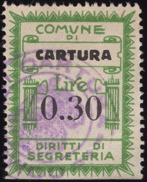 Marca da Bollo del Comune di CARTURA su Carta Bianca di dimensioni 21 x 29 mm