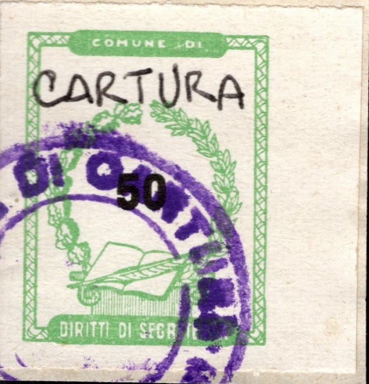 Marca da Bollo del Comune di CARTURA su Carta Bianca di dimensioni 22 x 28 mm