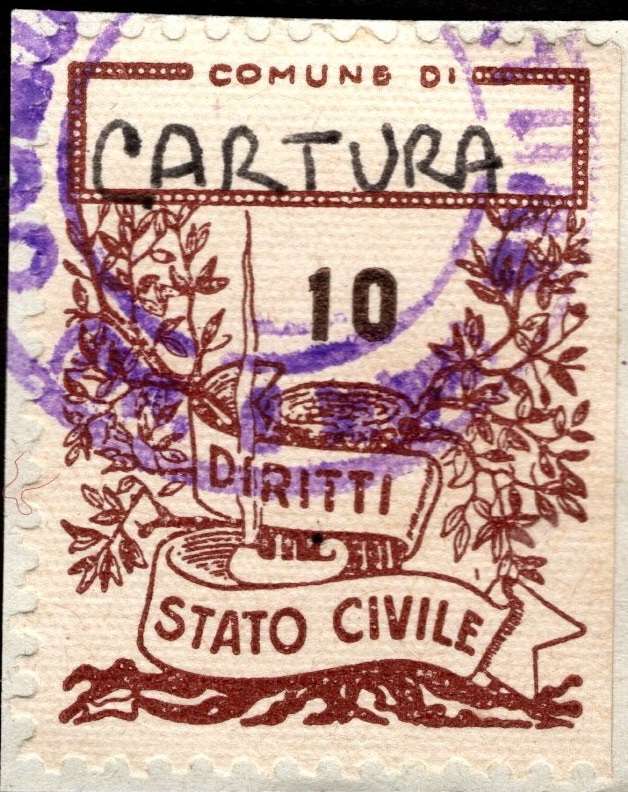 Marca da Bollo del Comune di CARTURA su Carta Bianca di dimensioni 22 x 28 mm