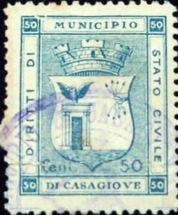 Marca da Bollo del Comune di CASAGIOVE su Carta Bianca di dimensioni 23 x 27 mm