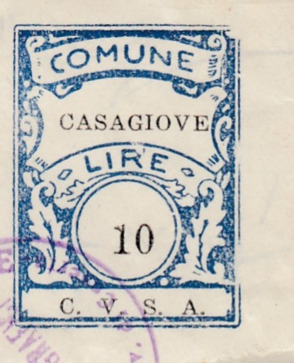 Marca da Bollo del Comune di CASAGIOVE su Carta Bianca di dimensioni 23 x 30,5 mm