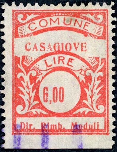 Marca da Bollo del Comune di CASAGIOVE su Carta Bianca di dimensioni 23 x 29 mm