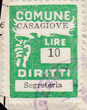 Marca da Bollo del Comune di CASAGIOVE su Carta Bianca Sottile di dimensioni 20 x 27 mm