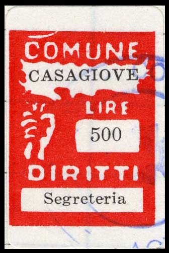 Marca da Bollo del Comune di CASAGIOVE su Carta Bianca di dimensioni 20,5 x 27 mm