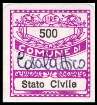 Marca da Bollo del Comune di CASALATTICO su Carta Bianca di dimensioni 20 x 21 mm