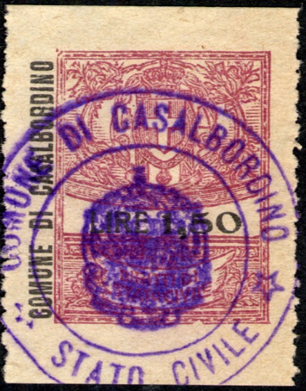 Marca da Bollo del Comune di CASALBORDINO su Carta Bianca di dimensioni mm