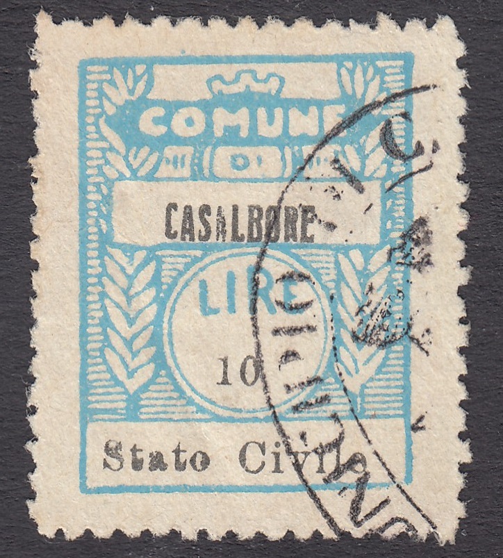 Marca da Bollo del Comune di CASALBORE su Carta Bianca di dimensioni 20,5 x 21 mm