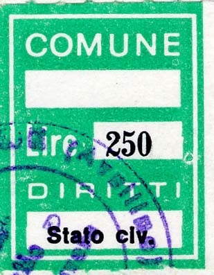 Marca da Bollo del Comune di CASALBORE su Carta Bianca di dimensioni 21 X 27 mm