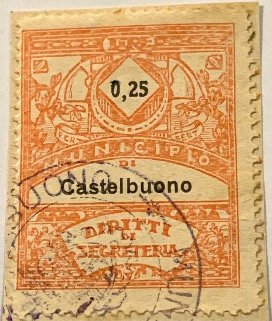 Marca da Bollo del Comune di CASALBUONO su Carta Bianca Sottile di dimensioni 30 x 37 mm