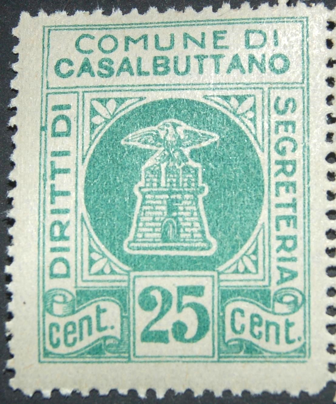 Marca da Bollo del Comune di CASALBUTTANO ED UNITI su Carta Bianca di dimensioni 23 x 27 mm