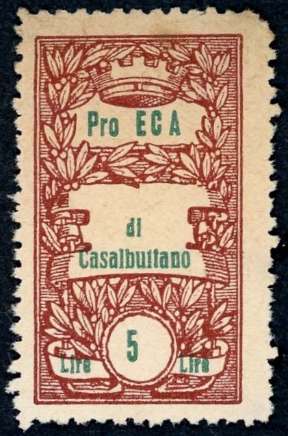 Marca da Bollo del Comune di CASALBUTTANO ED UNITI su Carta Bianca di dimensioni 20 x 35 mm