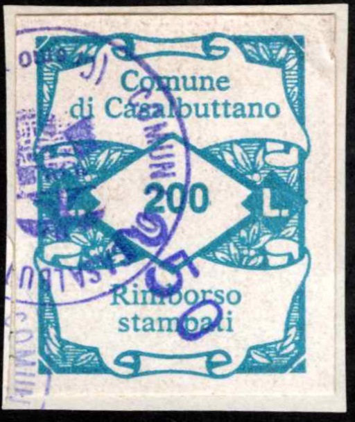 Marca da Bollo del Comune di CASALBUTTANO ED UNITI su Carta Bianca Sottile di dimensioni 21 X 27 mm