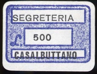 Marca da Bollo del Comune di CASALBUTTANO ED UNITI su Carta Bianca di dimensioni 19 x 13 mm