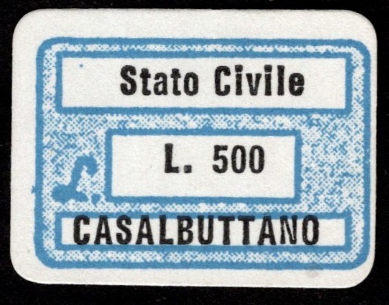 Marca da Bollo del Comune di CASALBUTTANO ED UNITI su Carta Bianca di dimensioni 20 x 14 mm