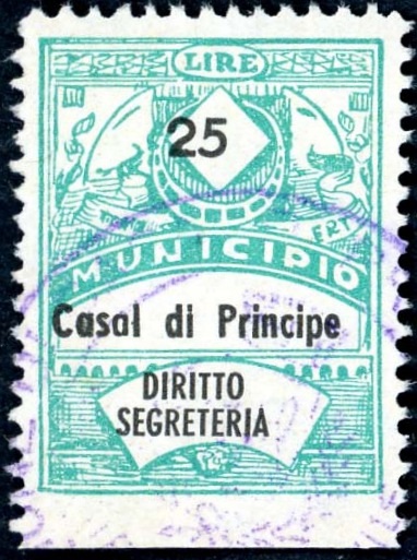 Marca da Bollo del Comune di CASAL DI PRINCIPE su Carta Bianca di dimensioni 22 x 28,5 mm