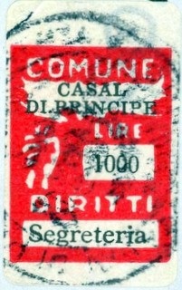 Marca da Bollo del Comune di CASAL DI PRINCIPE su Carta Bianca di dimensioni 20 x 27 mm