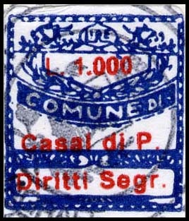 Marca da Bollo del Comune di CASAL DI PRINCIPE su Carta Bianca di dimensioni 19 x 21,5 mm