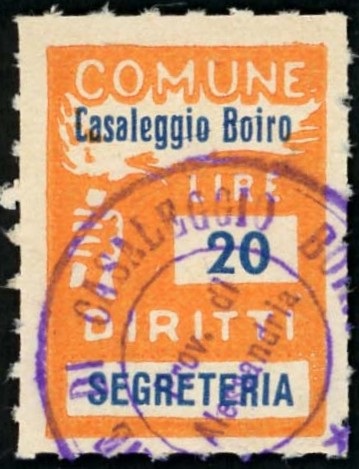Marca da Bollo del Comune di CASALEGGIO BOIRO su Carta Bianca di dimensioni 18 x 24 mm
