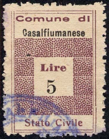 Marca da Bollo del Comune di CASALFIUMANESE su Carta Bianca di dimensioni 18 x 28 mm