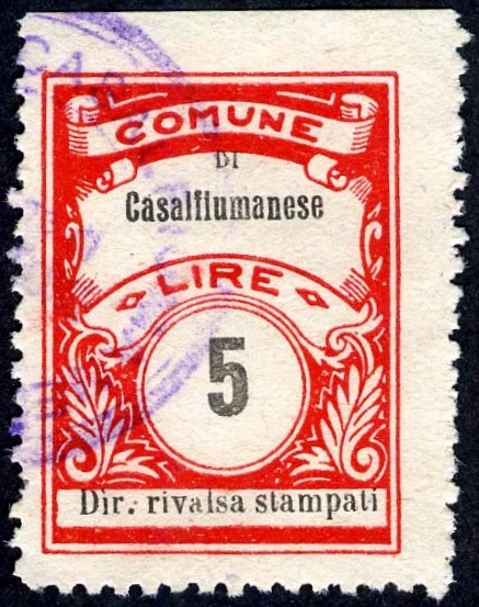 Marca da Bollo del Comune di CASALFIUMANESE su Carta Bianca di dimensioni 22,5 x 29 mm