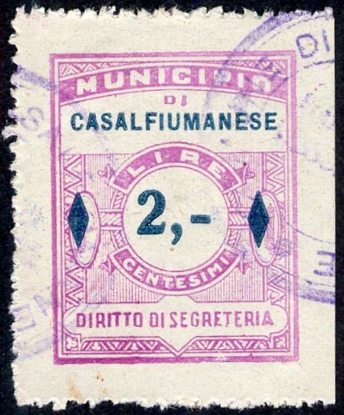 Marca da Bollo del Comune di CASALFIUMANESE su Carta Bianca di dimensioni 24 x 30 mm