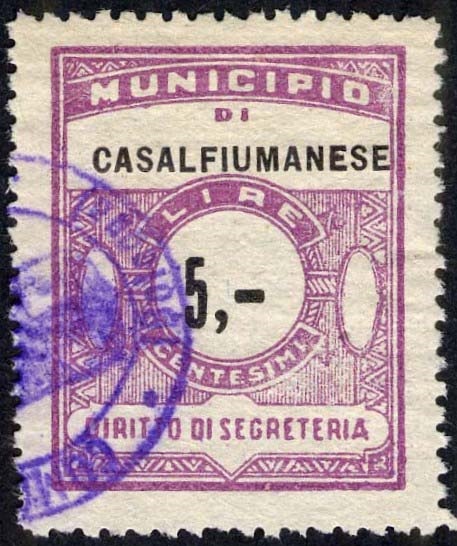 Marca da Bollo del Comune di CASALFIUMANESE su Carta Bianca di dimensioni 24 x 30 mm