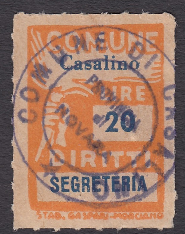 Marca da Bollo del Comune di CASALINO su Carta Bianca di dimensioni 18,5 x 26,5 mm