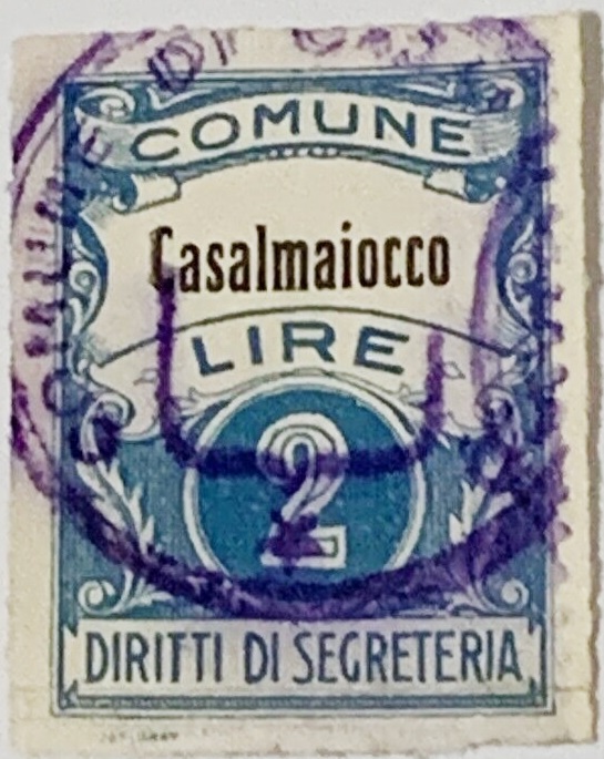 Marca da Bollo del Comune di CASALMAIOCCO su Carta Bianca di dimensioni 21 x 29 mm