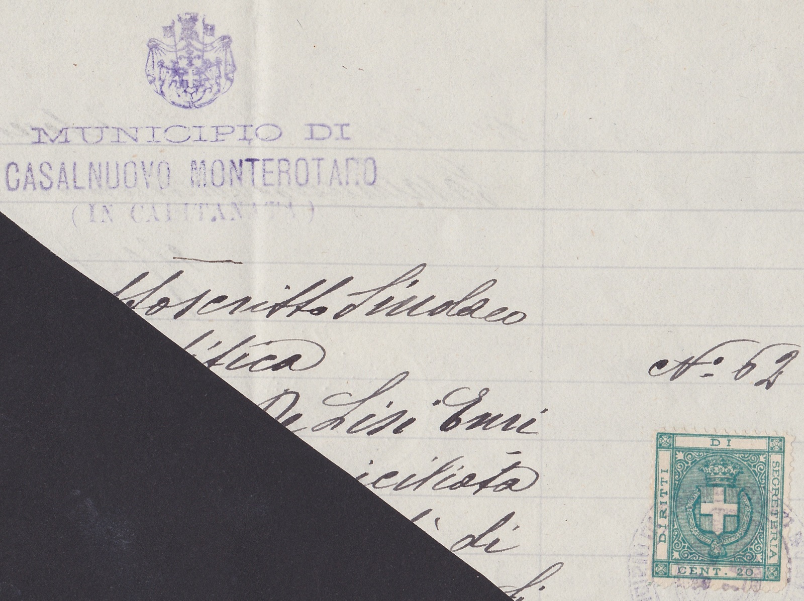 Marca da Bollo del Comune di CASALNUOVO MONTEROTARO su Carta Bianca di dimensioni 24 x 24 mm