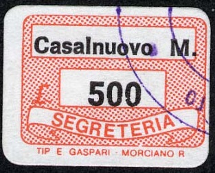 Marca da Bollo del Comune di CASALNUOVO MONTEROTARO su Carta Bianca di dimensioni 18,5 x 14 mm