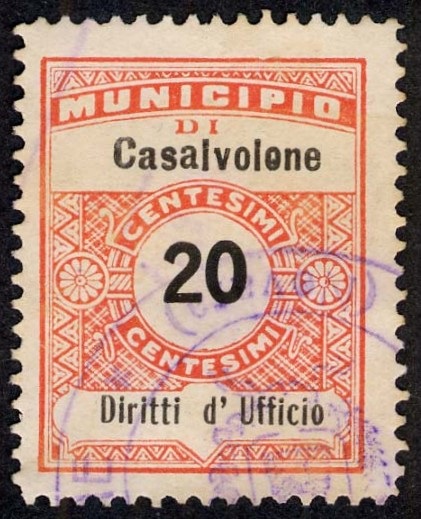 Marca da Bollo del Comune di CASALVOLONE su Carta Bianca di dimensioni 22 x 29 mm