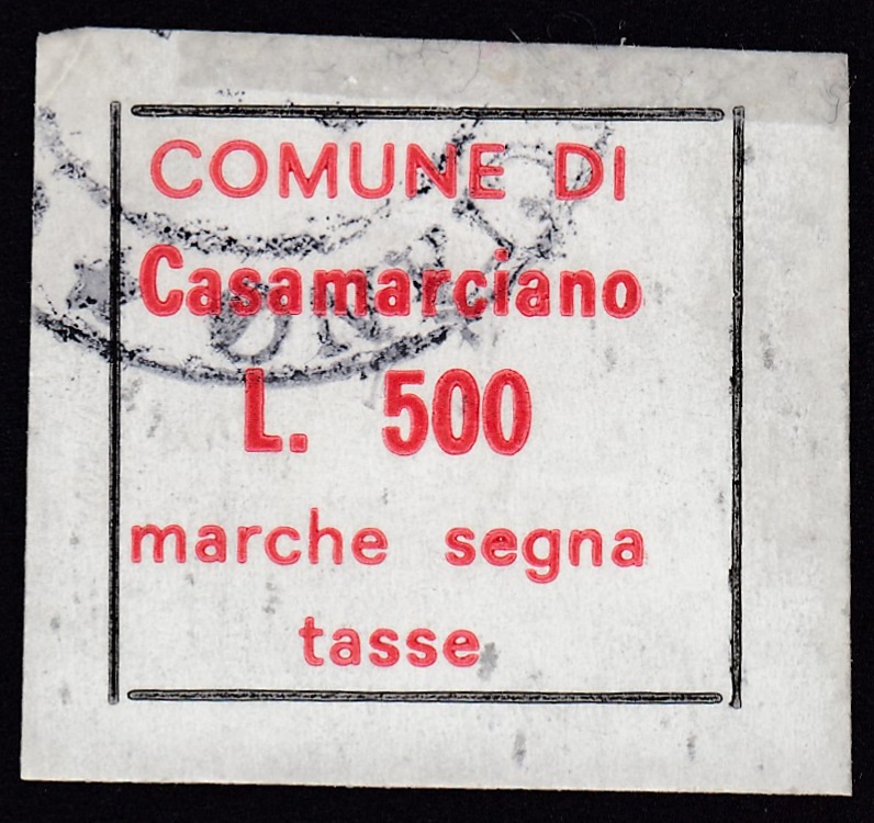 Marca da Bollo del Comune di CASAMARCIANO su Carta Bianca di dimensioni 23,5 x 21,5 mm