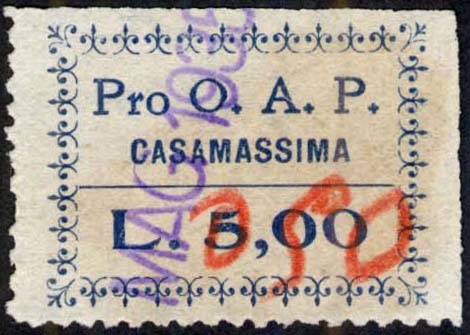 Marca da Bollo del Comune di CASAMASSIMA su Carta Bianca di dimensioni mm