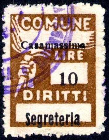 Marca da Bollo del Comune di CASAMASSIMA su Carta Bianca di dimensioni 18 X 25 mm